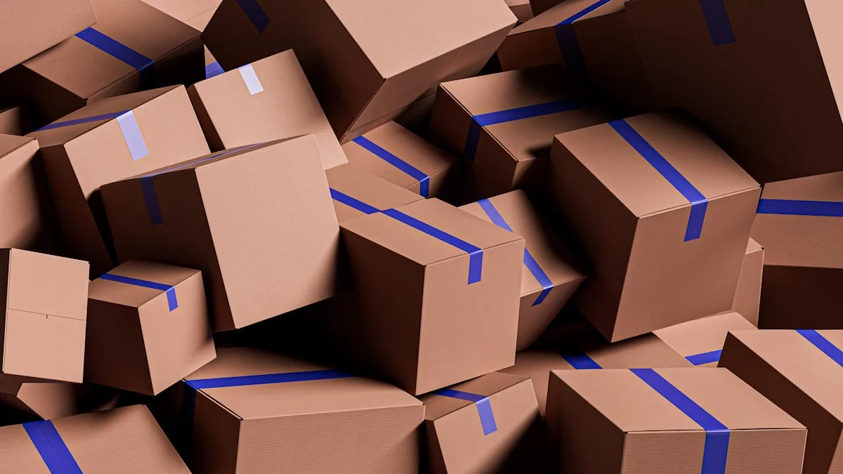 E-commerce fulfillment shipping boxes on a conveyor